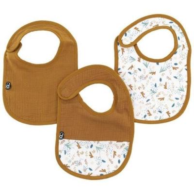 Lot x3 bavoirs en gaze de coton pour bébé - Caramel imprimé - 6-12 mois