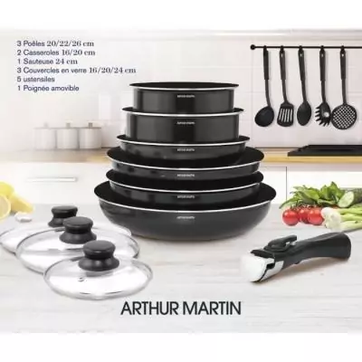 Batterie de cuisine 15 pièces ARTHUR MARTIN noir - Induction OK