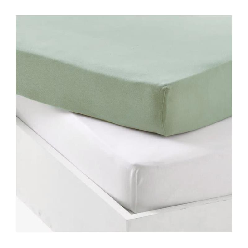 Lot 2 draps housse P'TIT DODO en jersey 70x140 cm - Blanc/Vert gris