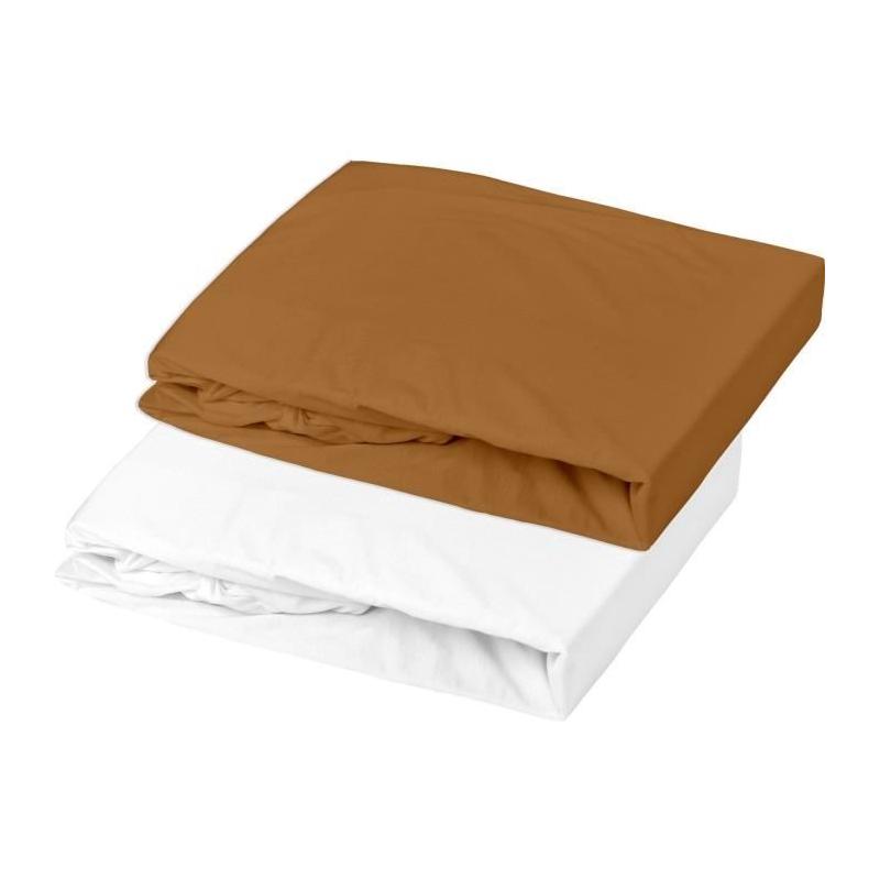 Ensemble Lot 1 alèse + 1 drap housse - P'TIT DODO - 70 x 140 cm - Blanc / Caramel