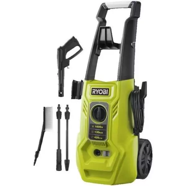 RYOBI - Nettoyeur haute pression 1600 W 130 bars - 420 L - flexible 5m, réservoir 0,9L + lances vario & turbo et brosse - RY130