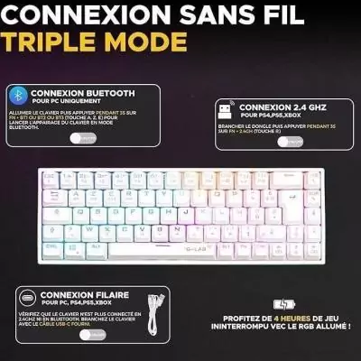 Clavier Gamer sans fil The G-Lab KEYZ TITAN RGB Blanc