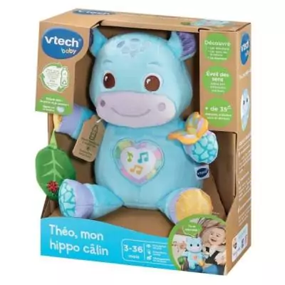 Doudou interactif VTECH THÉO, MON HIPPO CALIN (BOUTEILLES PLASTIQUE RECYCLÉES)