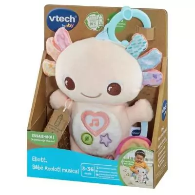 Doudou Musical Vtech Eliott Bébé Axolotl (Recyclage Bouteilles)