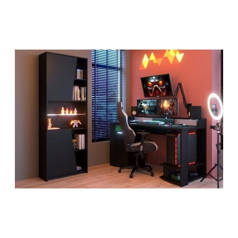Bureau gaming LED noir - L152 x P61,5 x H86,7 cm - Grande zone de jeu