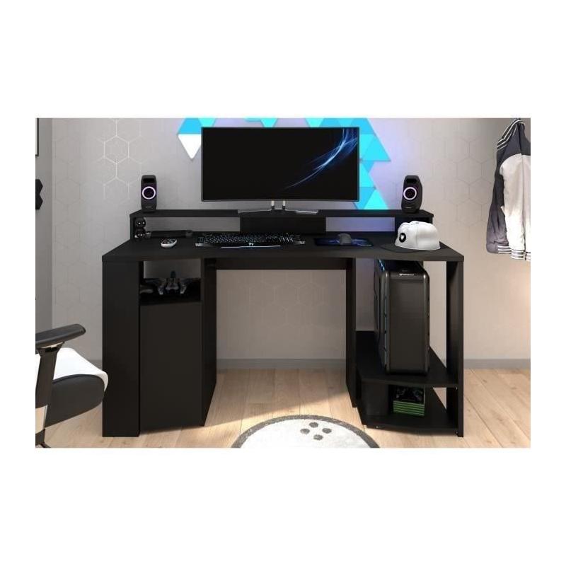 Bureau gaming LED noir - L152 x P61,5 x H86,7 cm - Grande zone de jeu