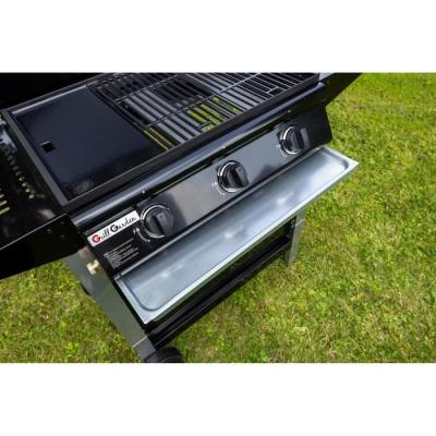 Barbecue Gaz Mixte 3 Brûleurs + Plancha sur Chariot - Fonte Émaillée