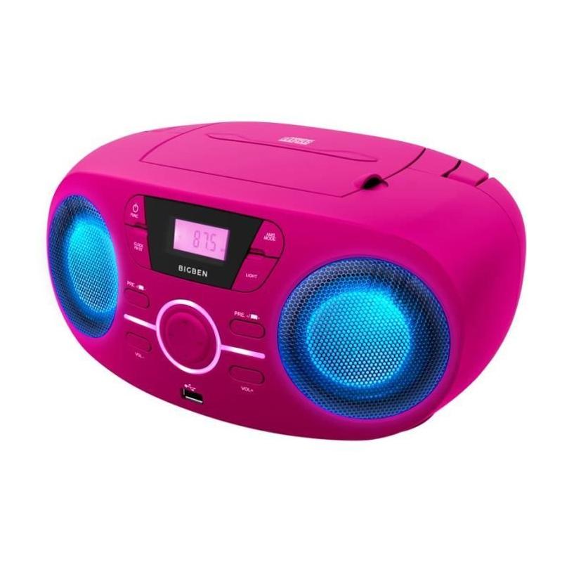 Lecteur CD Portable Rose + Enceintes Lumineux - BIGBEN CD61RSUSB