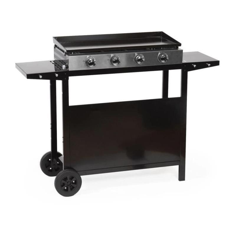 Plancha gaz GARDEN MAX MERIDA - 4 feux sur chariot - Noir