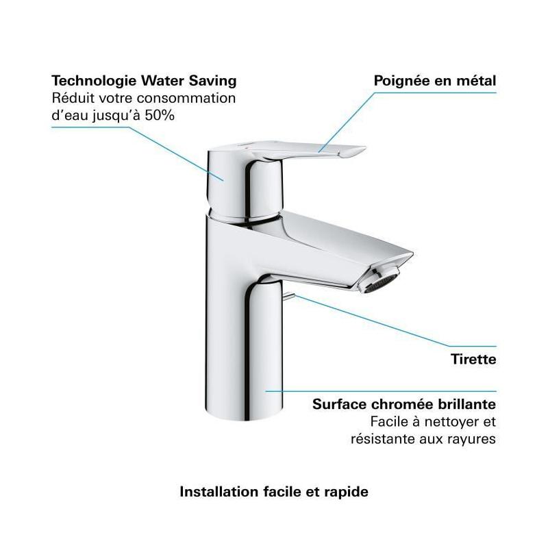 Mitigeur lavabo monocommande chromé - GROHE START - Economie d'eau