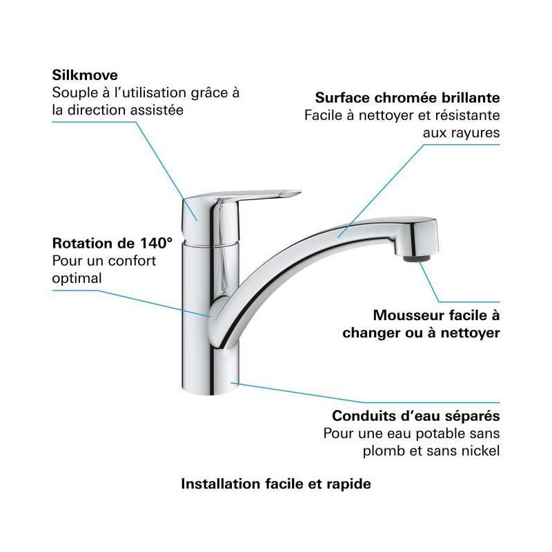Robinet de cuisine GROHE QUICKFIX Start, rotation 140°