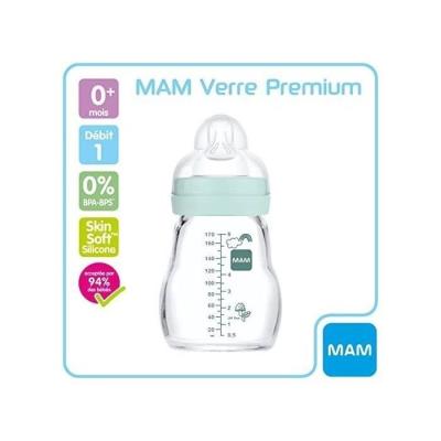Biberon en verre 170ml bleu - Tétine Débit 1