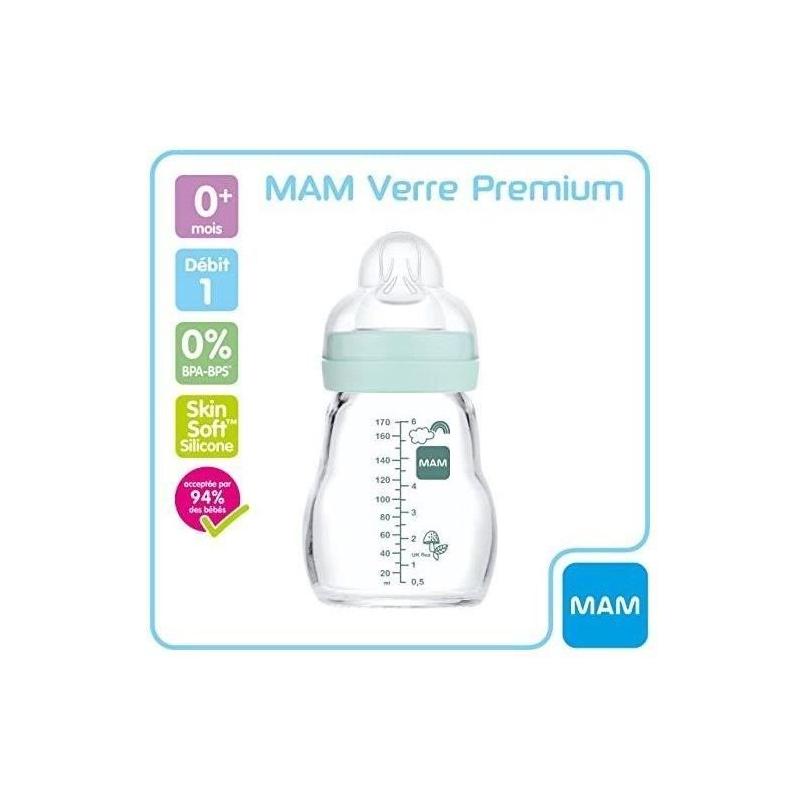 Biberon en verre 170ml bleu - Tétine Débit 1