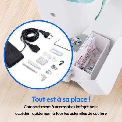 Machine a Coudre MEDION SM 60 - 62W - 24 Points - LED - Turquoise