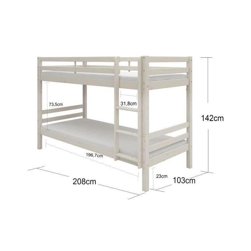 Lits superposés séparables enfant - Pin massif blanc - 2x90x200 cm