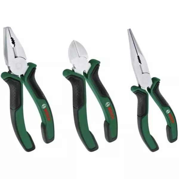 Bosch Home and Garden - Set de 3 pinces (universelle, a bec long, coupante diagonale endurantes ergonomiques)