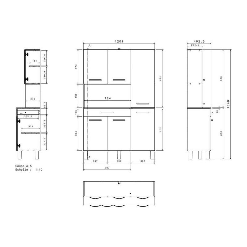 Buffet de Cuisine OSLO 120 cm - 1 Tiroir et 6 Portes
