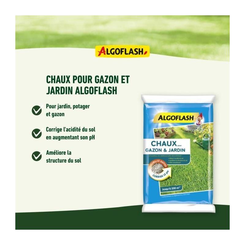 ALGOFLASH Chaux pour gazon et jardin - 10 kg : Un essentiel pour un jardin verdoyant
