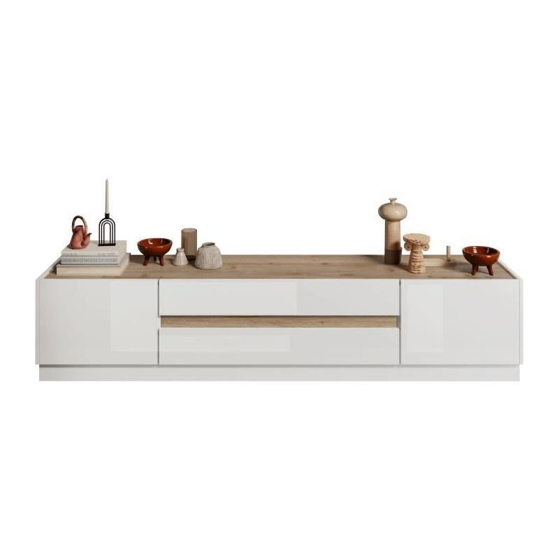 Meuble TV FIRENZE: Design Blanc laqué & Chene Cadiz