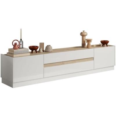 Meuble TV FIRENZE: Design Blanc laqué & Chene Cadiz