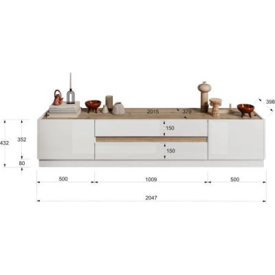 Meuble TV FIRENZE: Design Blanc laqué & Chene Cadiz