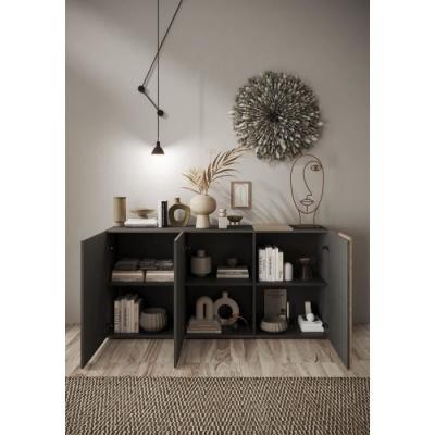 Buffet VENEZIA 3 portes Gris titan / Chene Cadiz