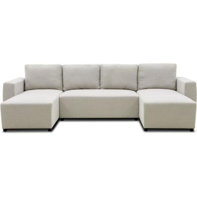 Canapé d'angle convertible panoramique PHARELL beige - 5/6 places, coffre de rangement