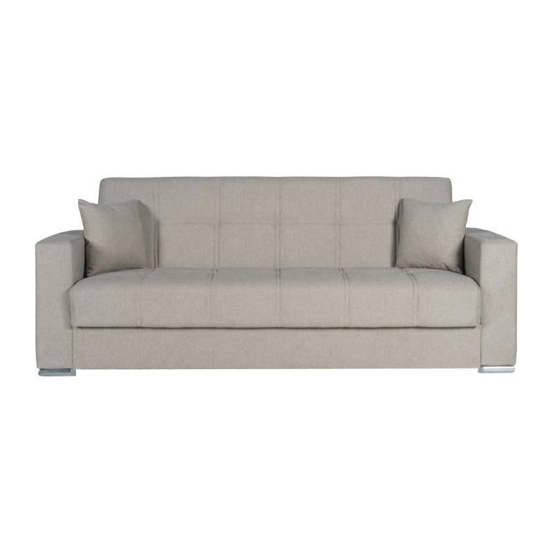 Canapé convertible 3 places ALBA - Tissu beige - Design pratique