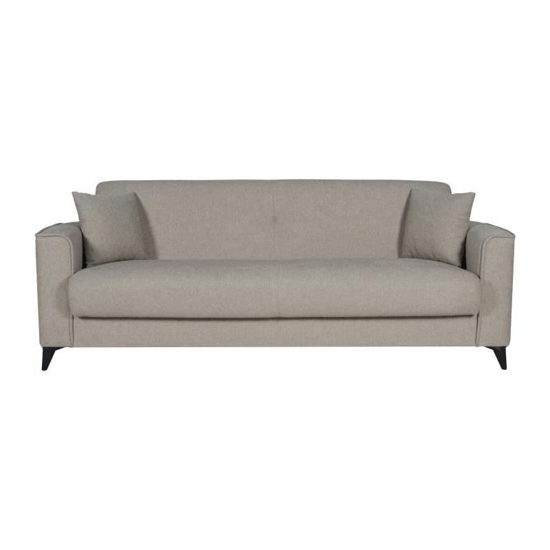 Canapé convertible 3 places BERGAMO - Tissu beige - Coffre de rangement