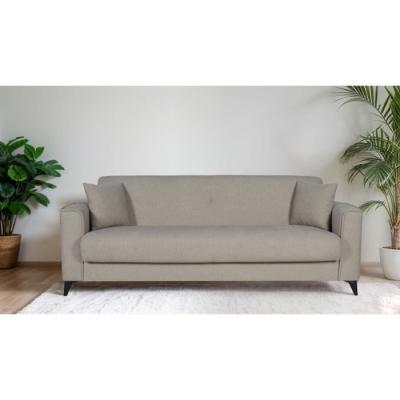Canapé convertible 3 places BERGAMO - Tissu beige - Coffre de rangement