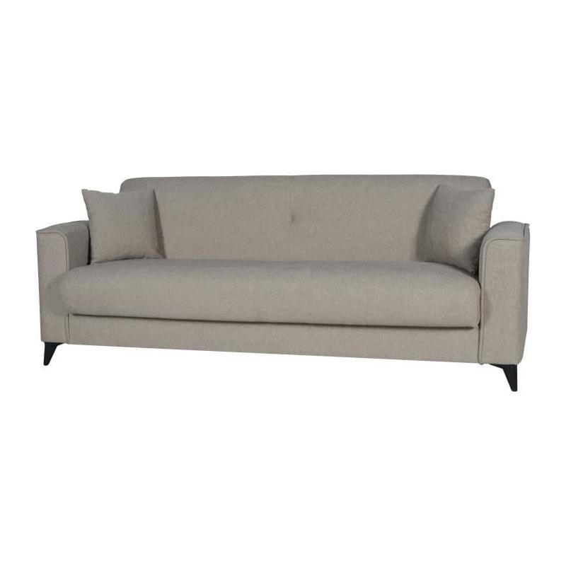 Canapé convertible 3 places BERGAMO - Tissu beige - Coffre de rangement