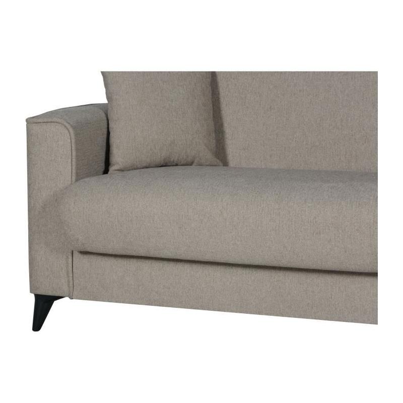 Canapé convertible 3 places BERGAMO - Tissu beige - Coffre de rangement