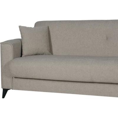 Canapé convertible 3 places BERGAMO - Tissu beige - Coffre de rangement