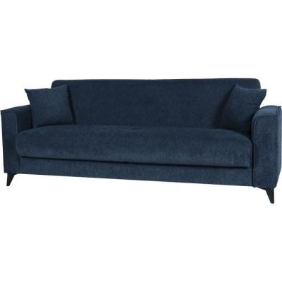 Canapé convertible 3 places BERGAMO bleu foncé - 2 coussins - coffre de rangement