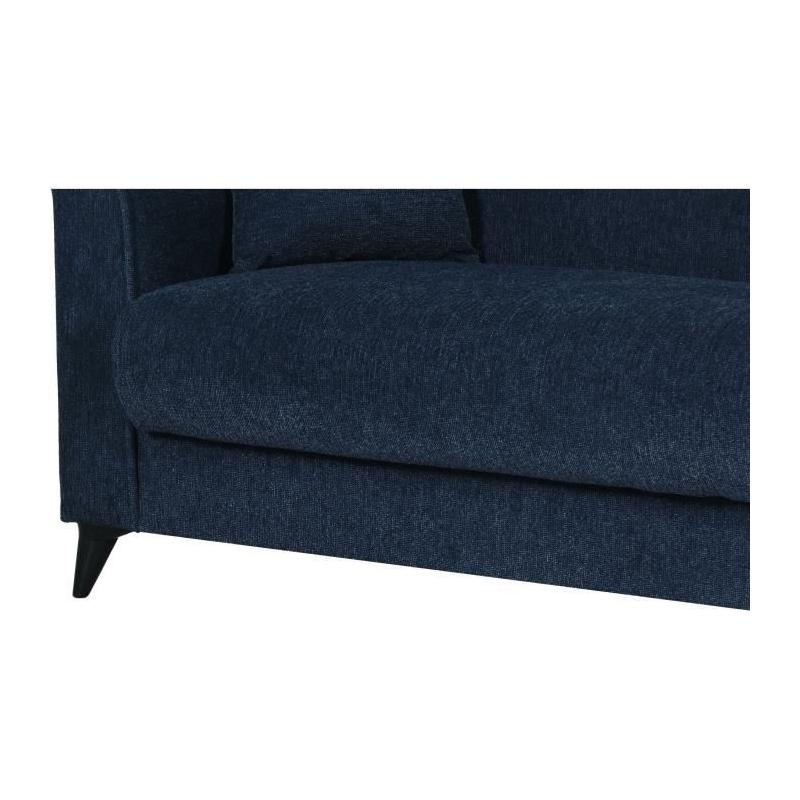 Canapé convertible 3 places BERGAMO bleu foncé - 2 coussins - coffre de rangement