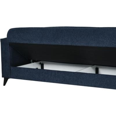 Canapé convertible 3 places BERGAMO bleu foncé - 2 coussins - coffre de rangement