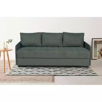 Canapé convertible 3 places BETTA - Vert foncé - Couchage 145 x 190 - Coffre rangement Canapé convertible 3 places BETTA - Vert foncé - Couchage 145 x 190 - Coffre rangement