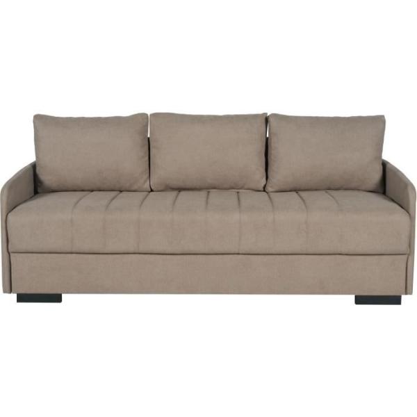 Canapé convertible 3 places - BETTA - Tissu beige - Couchage 145 x 190 cm - Coffre de rangement - 200 x 95 x 91 cm