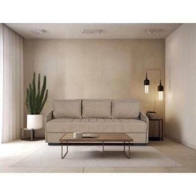 Canapé convertible 3 places BETTA - Tissu beige - Avec coffre de rangement