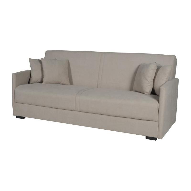 Canapé convertible 3 places BIANCA - Tissu beige - Coffre de rangement