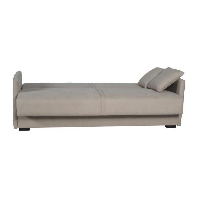 Canapé convertible 3 places BIANCA - Tissu beige - Coffre de rangement