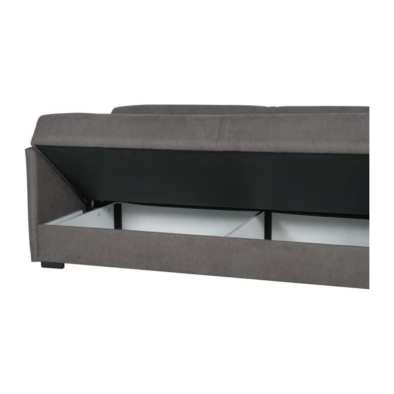 Canapé convertible 3 places BIANCA - Tissu taupe - Coffre de rangement
