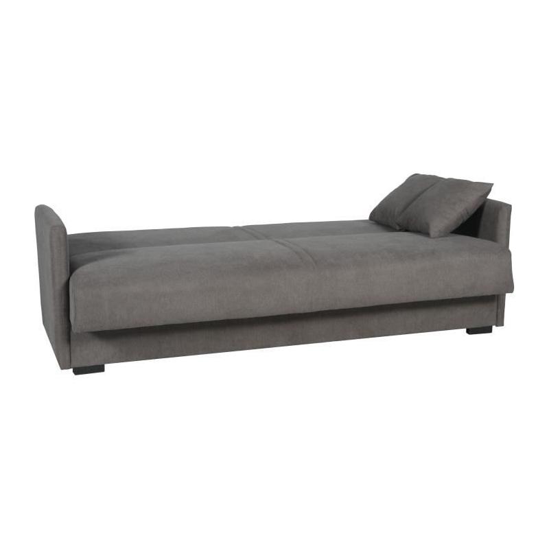 Canapé convertible 3 places BIANCA - Tissu taupe - Coffre de rangement