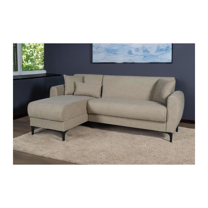 Canapé d'angle convertible réversible BILBAO - Tissu beige - 3/4 pers.