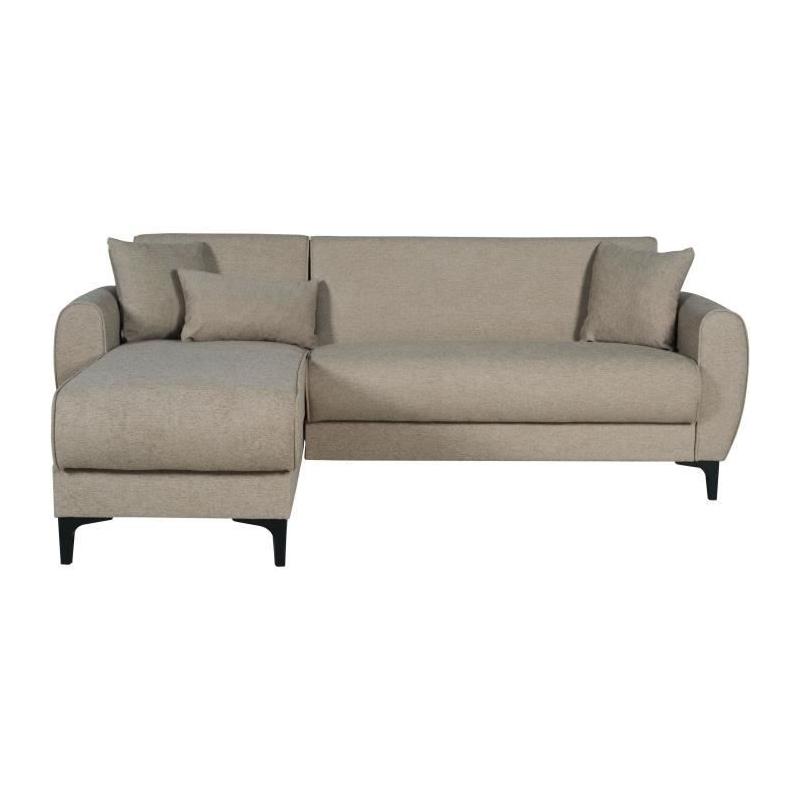 Canapé d'angle convertible réversible BILBAO - Tissu beige - 3/4 pers.