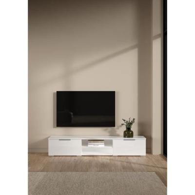 Meuble TV moderne blanc laqué brillant - 2 tiroirs, une niche