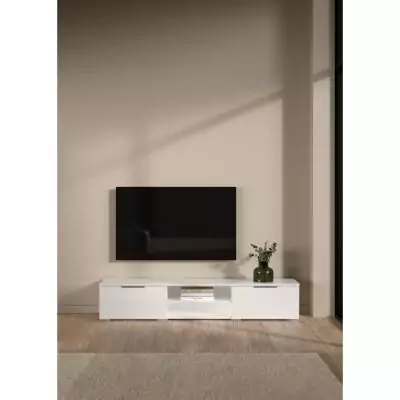 Meuble TV moderne blanc laqué brillant - 2 tiroirs, une niche Meuble TV moderne blanc laqué brillant - 2 tiroirs, une niche