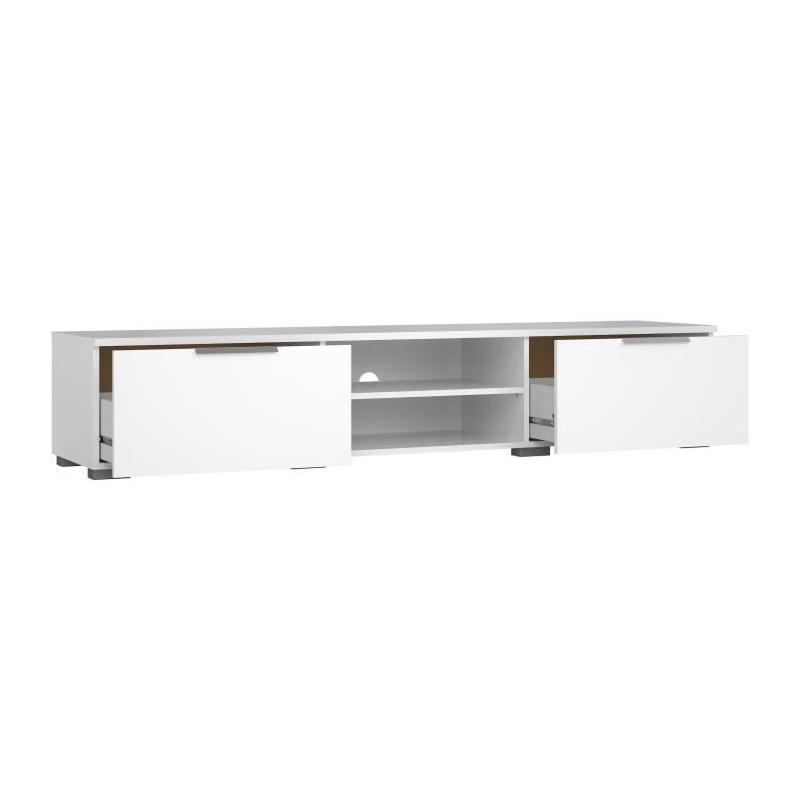 Meuble TV moderne blanc laqué brillant - 2 tiroirs, une niche