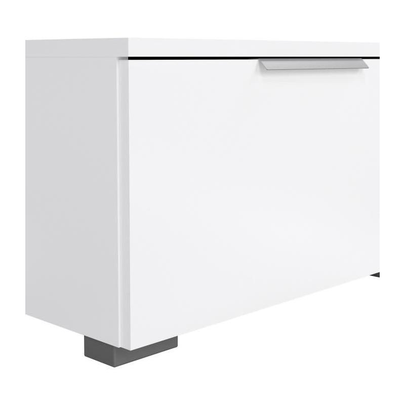 Meuble TV moderne blanc laqué brillant - 2 tiroirs, une niche