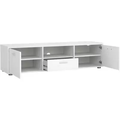 Meuble TV MEDIA Blanc mat - Design moderne - 147,2 x 39,8 x 38,4 cm Meuble TV MEDIA Blanc mat - Design moderne - 147,2 x 39,8 x 38,4 cm